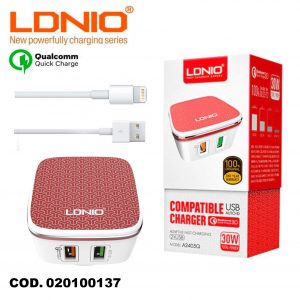 LDNIO Cargador De Pared Tipo IPhone Con Cable A2201 2.4A - Celulares Ecuador